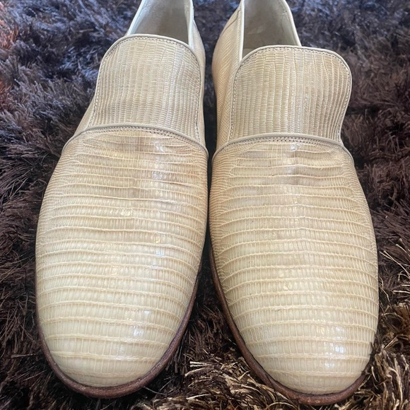 Men's Cream Snakeskin Loafers - Picture 1 of 7